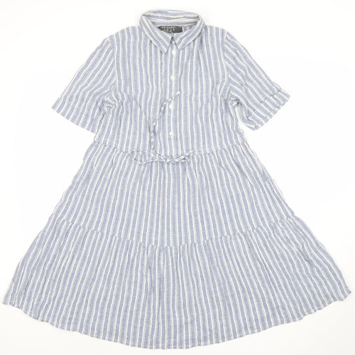 Primark Womens Blue Striped Shirt Dress Size 8 Midi Cotton Blend