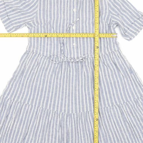 Primark Womens Blue Striped Shirt Dress Size 8 Midi Cotton Blend