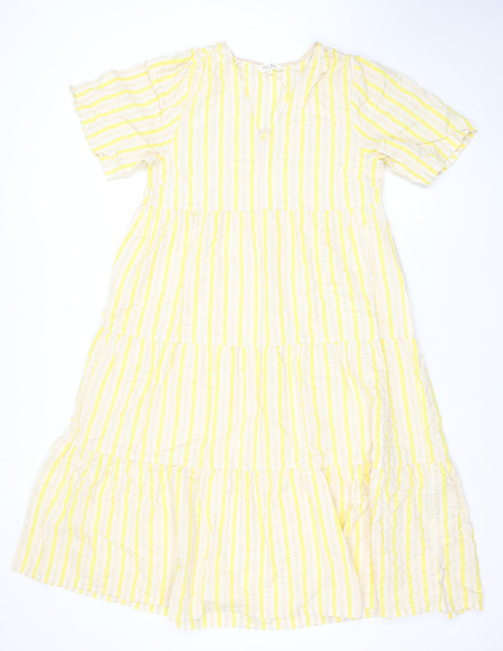 Part Two Women's Yellow Striped Cotton A-Line Midi Dress Size 6