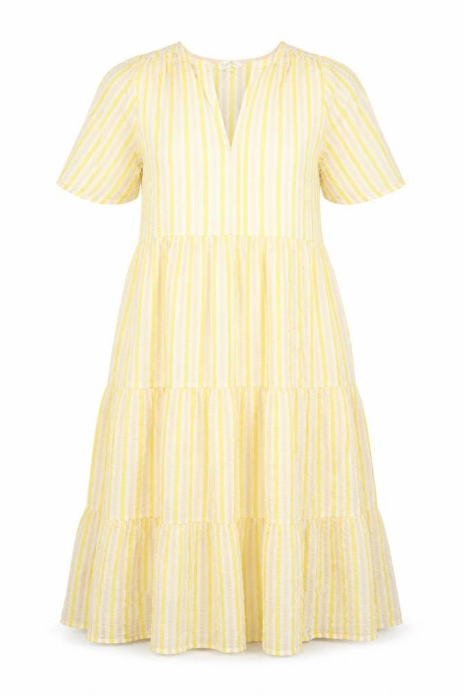 Part Two Women's Yellow Striped Cotton A-Line Midi Dress Size 6