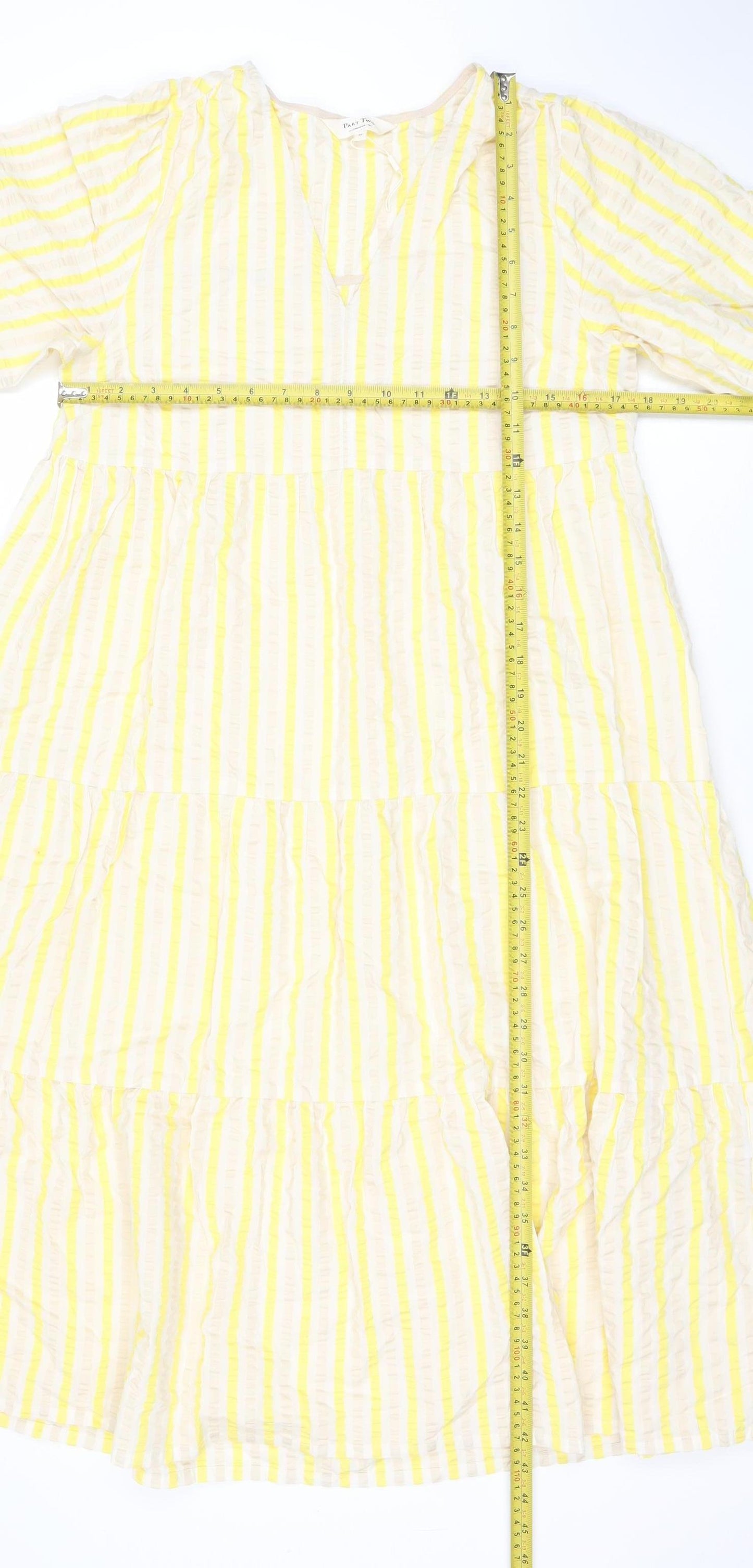Part Two Women's Yellow Striped Cotton A-Line Midi Dress Size 6