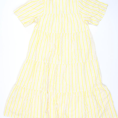 Part Two Women's Yellow Striped Cotton A-Line Midi Dress Size 6