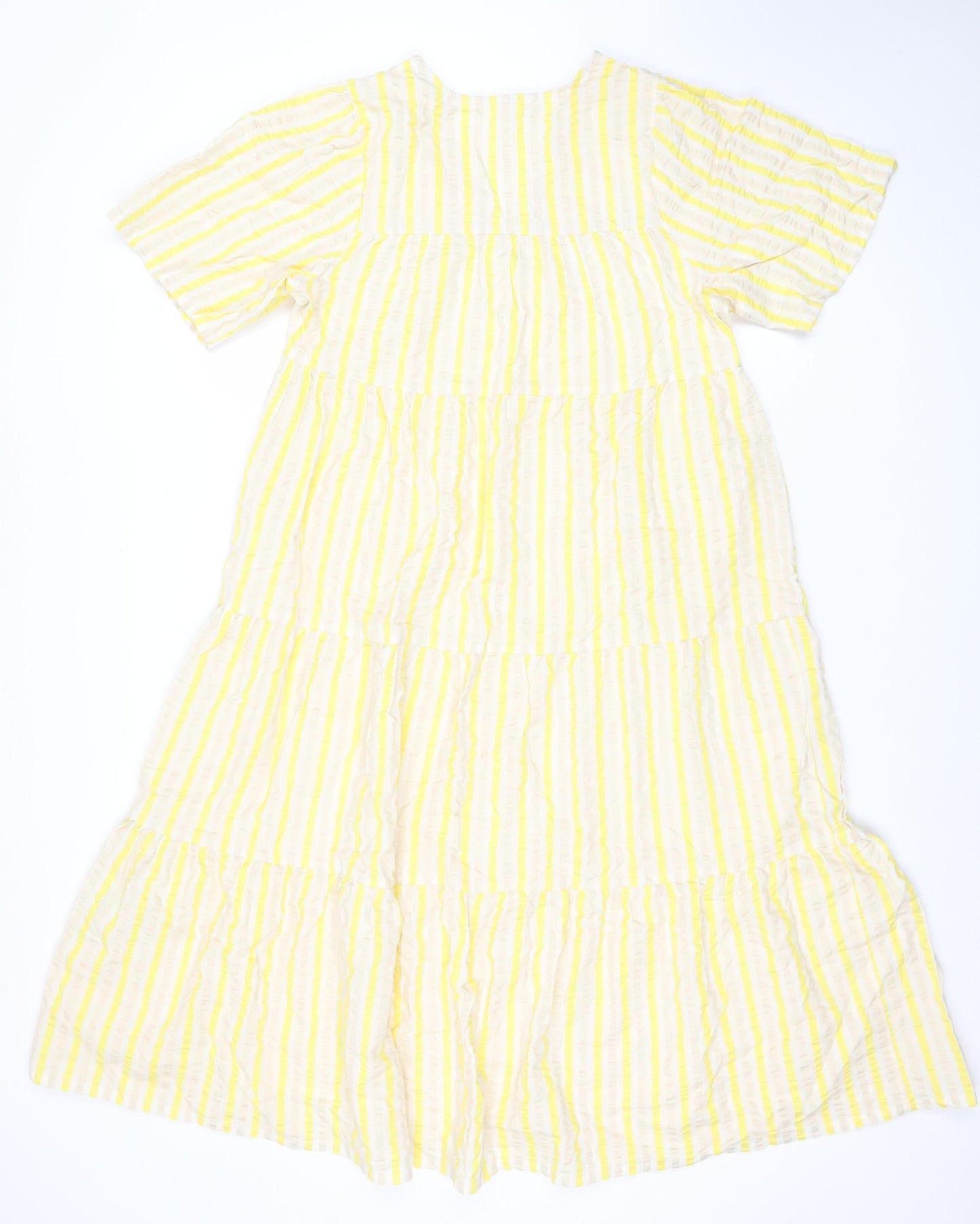 Part Two Women's Yellow Striped Cotton A-Line Midi Dress Size 6
