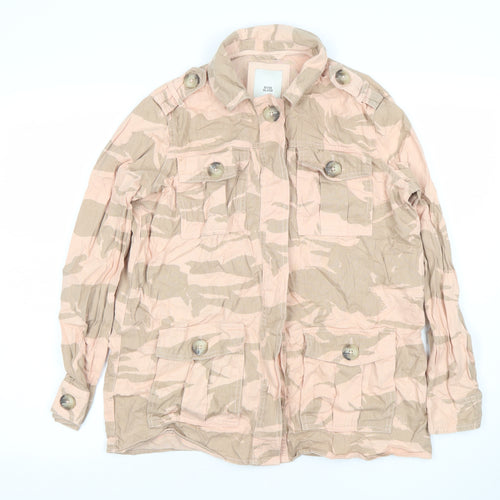 River Island Womens Beige Camo Military Jacket Size S Cotton Casual