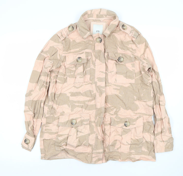 River Island Womens Beige Camo Military Jacket Size S Cotton Casual