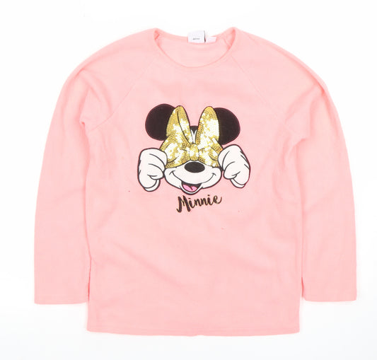 Disney Girls Pink Minnie Mouse Long Sleeve Fleece Pullover T-Shirt 11-12 Years