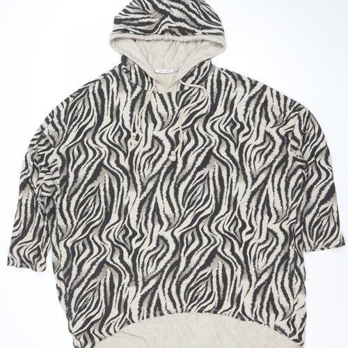 Made in Italy Women Beige Black Zebra Print Hooded Pullover Top Size S