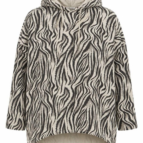 Made in Italy Women Beige Black Zebra Print Hooded Pullover Top Size S