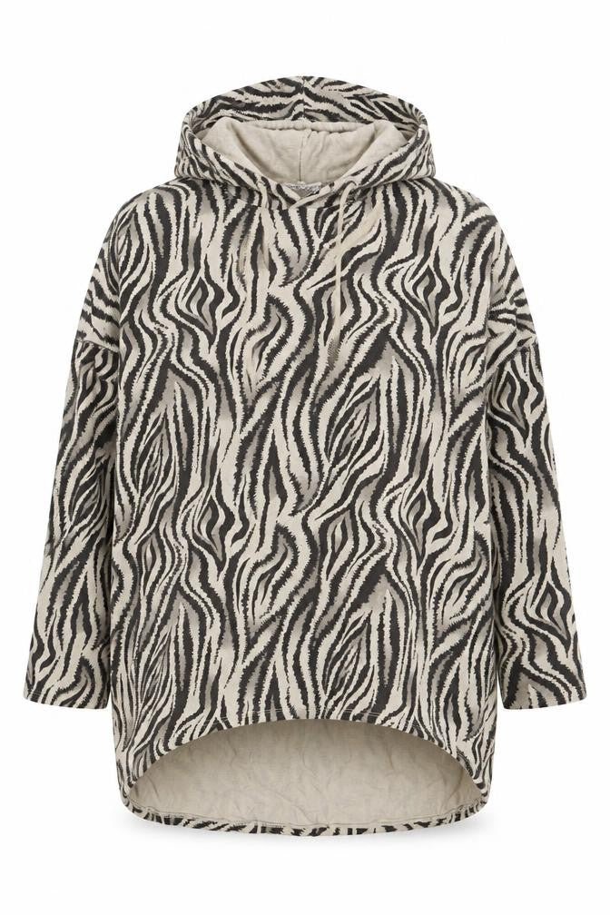 Made in Italy Women Beige Black Zebra Print Hooded Pullover Top Size S