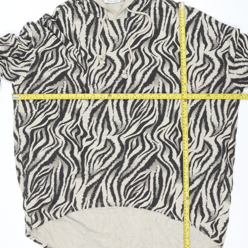 Made in Italy Women Beige Black Zebra Print Hooded Pullover Top Size S