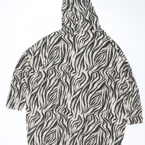 Made in Italy Women Beige Black Zebra Print Hooded Pullover Top Size S