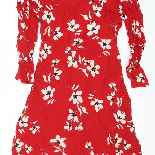 New Look Petite Red Floral A-Line Long Sleeve Women's Dress UK 10