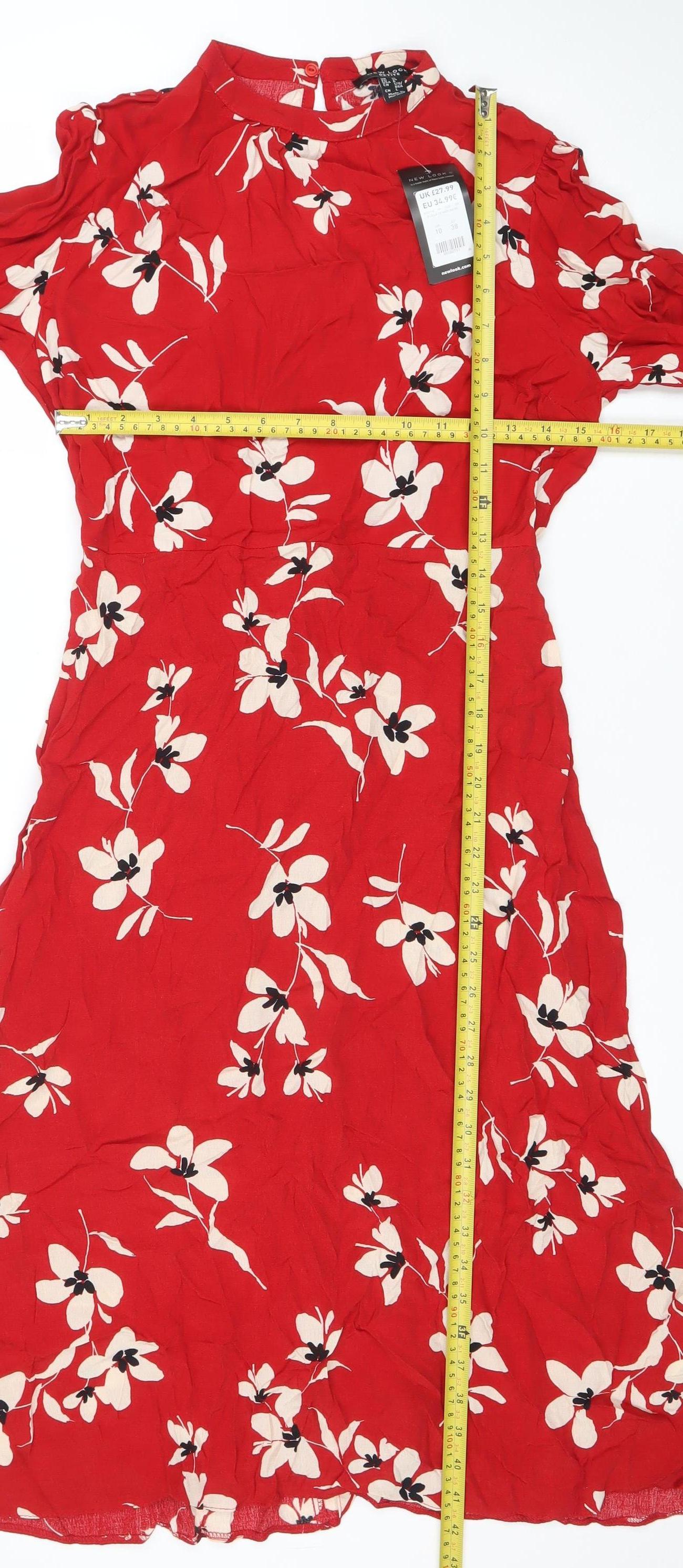 New Look Petite Red Floral A-Line Long Sleeve Women's Dress UK 10