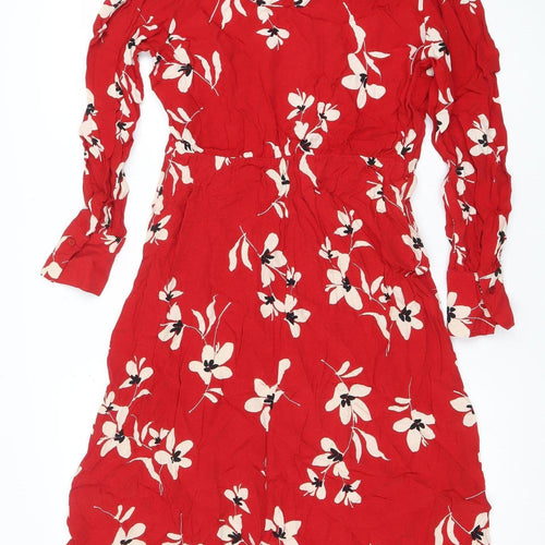 New Look Petite Red Floral A-Line Long Sleeve Women's Dress UK 10