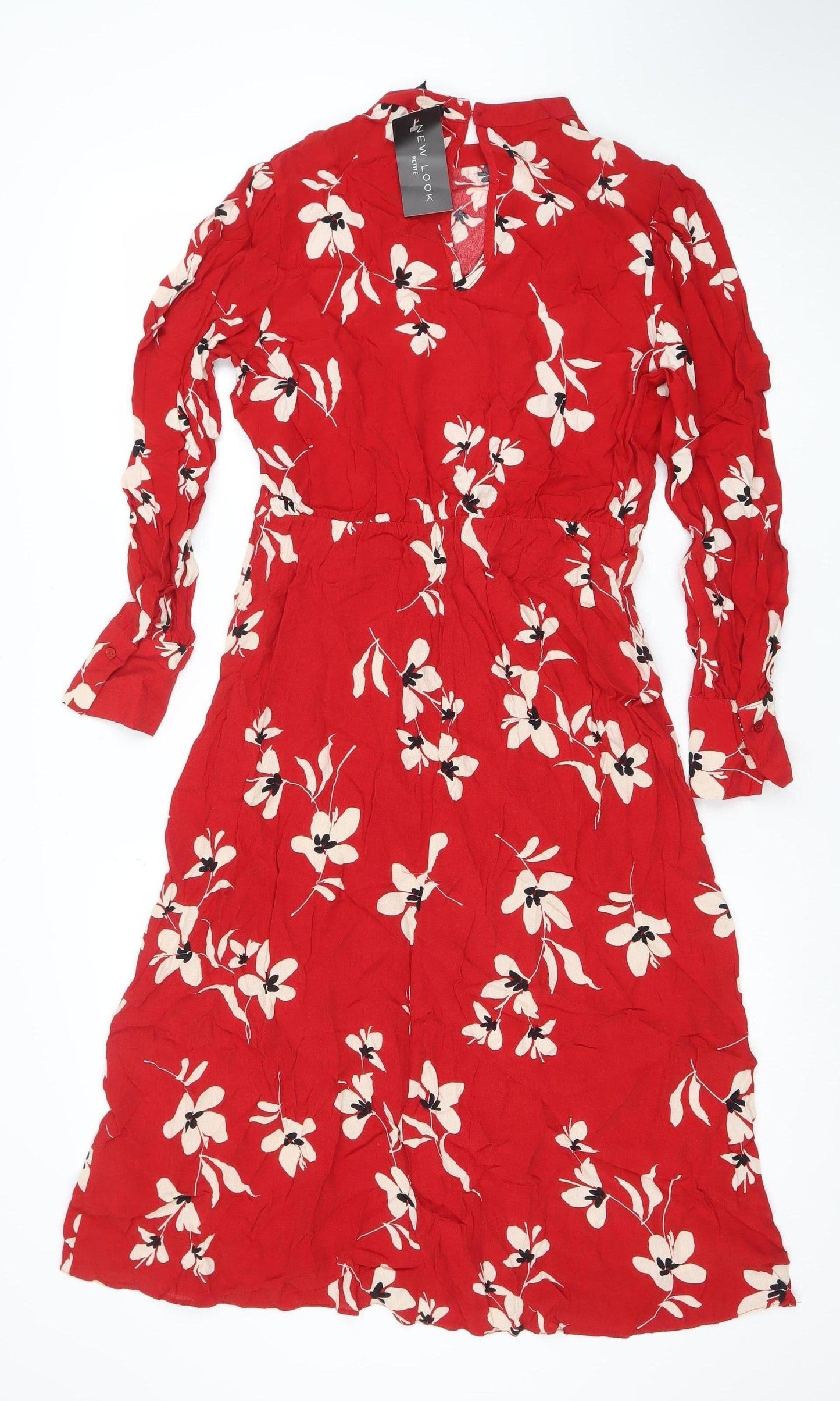 New Look Petite Red Floral A-Line Long Sleeve Women's Dress UK 10