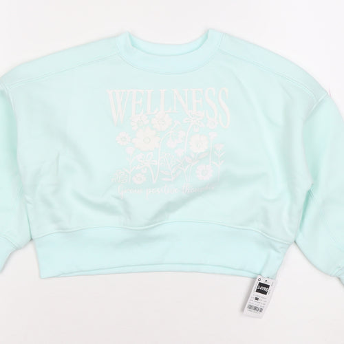 Dunnes Girls Blue Wellness Floral Graphic Pullover Sweatshirt 3-4 Years