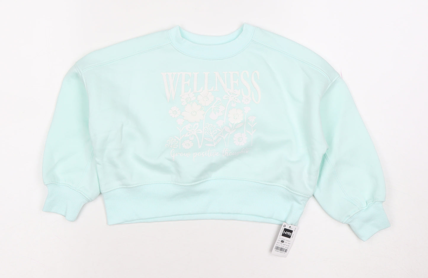 Dunnes Girls Blue Wellness Floral Graphic Pullover Sweatshirt 3-4 Years