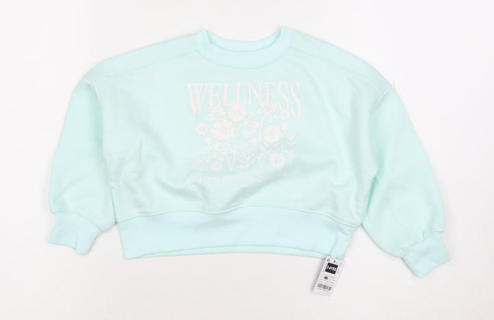 Dunnes Girls Blue Wellness Floral Graphic Pullover Sweatshirt 3-4 Years