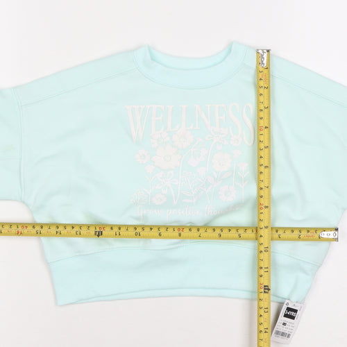 Dunnes Girls Blue Wellness Floral Graphic Pullover Sweatshirt 3-4 Years