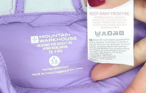 Mountain Warehouse Girls Purple Puffer Jacket 13 Years Hooded Water Resistant Coat