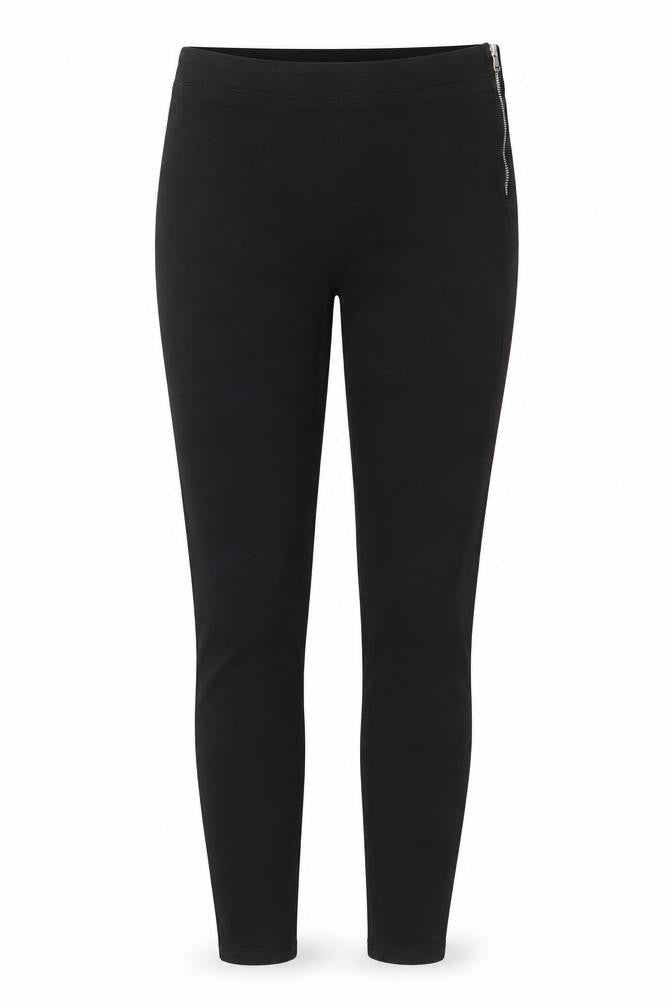 Front view of Savida Women's Black Skinny Stretch Jeans, size 6, Zip Hem
