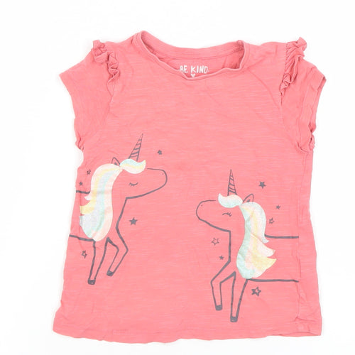 F&F Girls Pink Unicorn Graphic Short Sleeve Cotton T-Shirt 3-4 Years