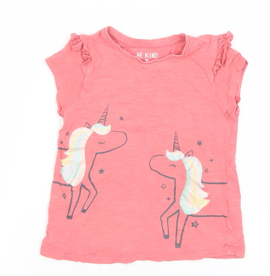 F&F Girls Pink Unicorn Graphic Short Sleeve Cotton T-Shirt 3-4 Years