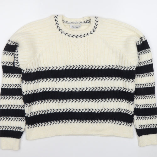 Callery Women's Ivory Striped Wool Alpaca Crew Neck Jumper Size S