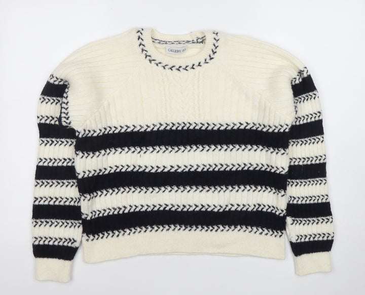 Callery Women's Ivory Striped Wool Alpaca Crew Neck Jumper Size S