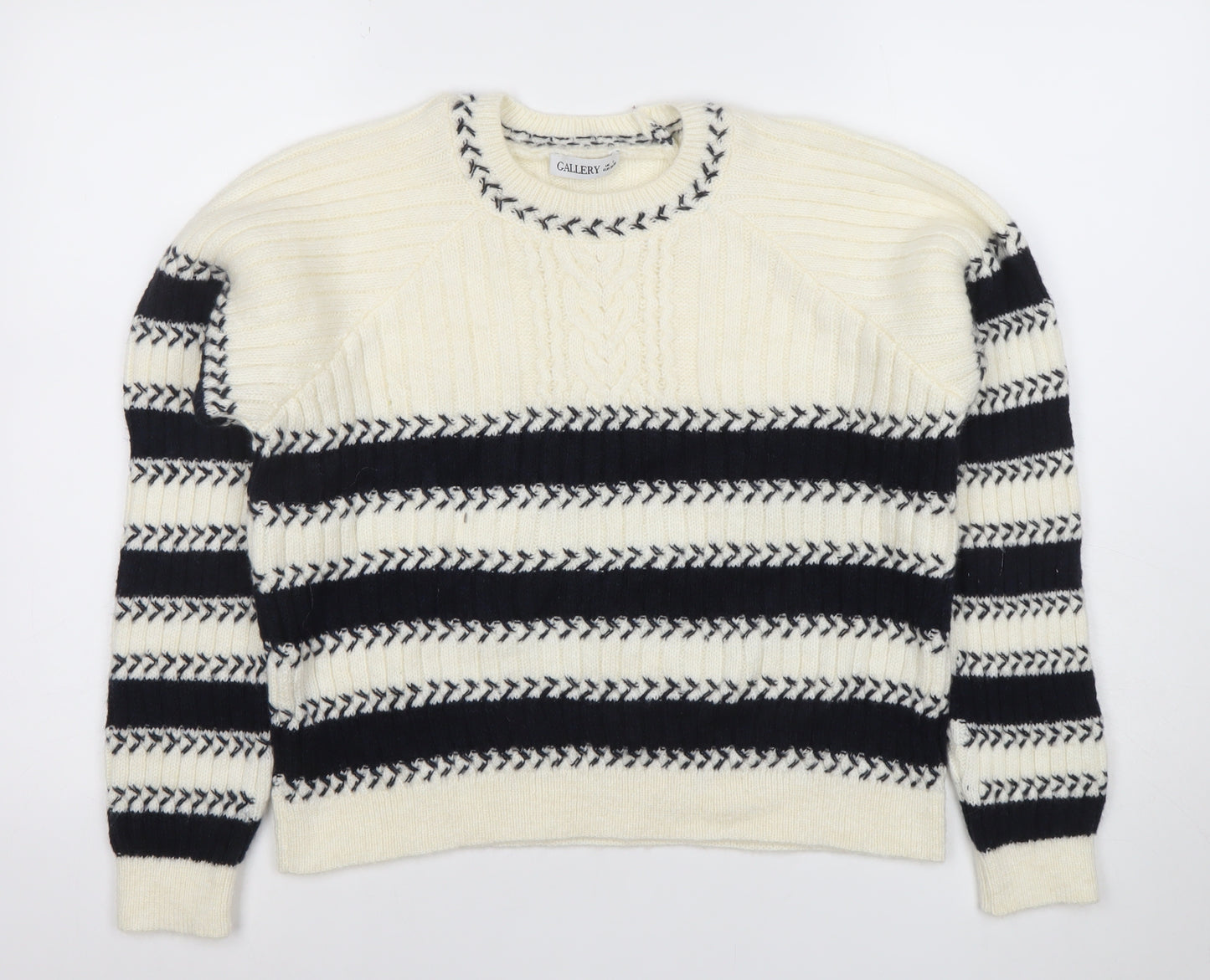 Callery Women's Ivory Striped Wool Alpaca Crew Neck Jumper Size S