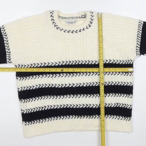 Callery Women's Ivory Striped Wool Alpaca Crew Neck Jumper Size S