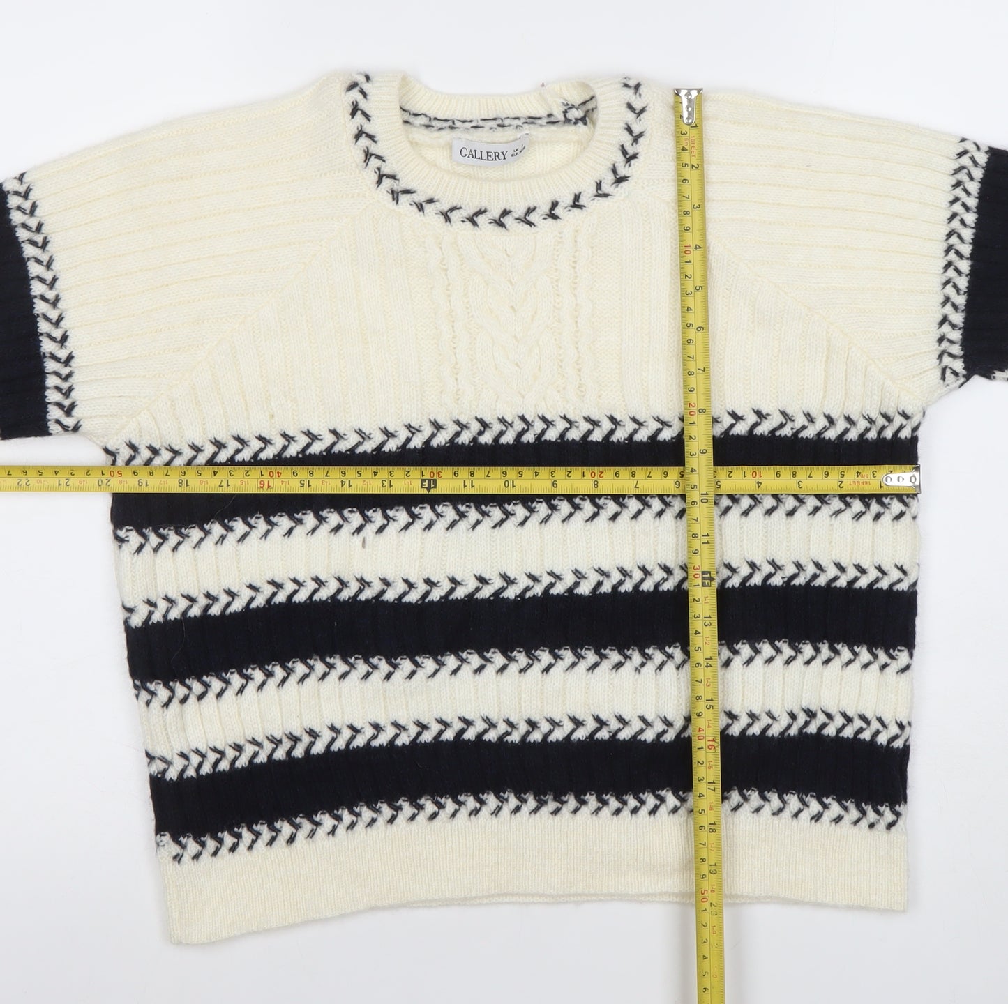 Callery Women's Ivory Striped Wool Alpaca Crew Neck Jumper Size S