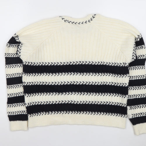 Callery Women's Ivory Striped Wool Alpaca Crew Neck Jumper Size S