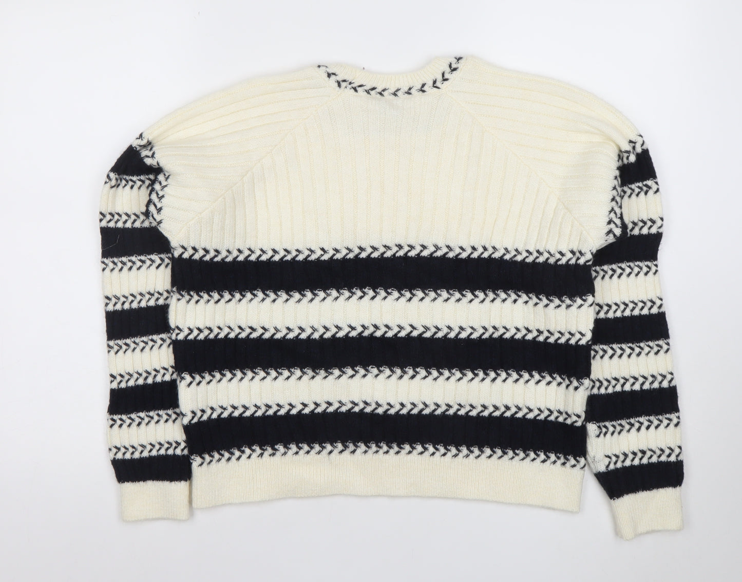 Callery Women's Ivory Striped Wool Alpaca Crew Neck Jumper Size S
