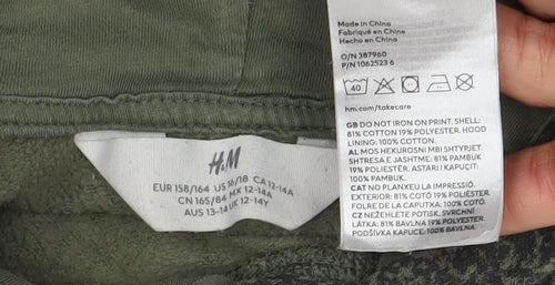 H&M Boys Green Ombre Pullover Hoodie 13-14 Years Cotton Blend Casual