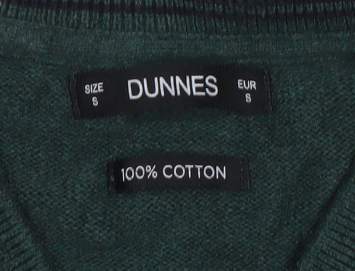 Dunnes Men Green Cotton V-Neck Jumper Size S Regular Fit