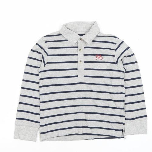 Dunnes Stores Boys Grey Striped Long Sleeve Polo Shirt 4-5 Years