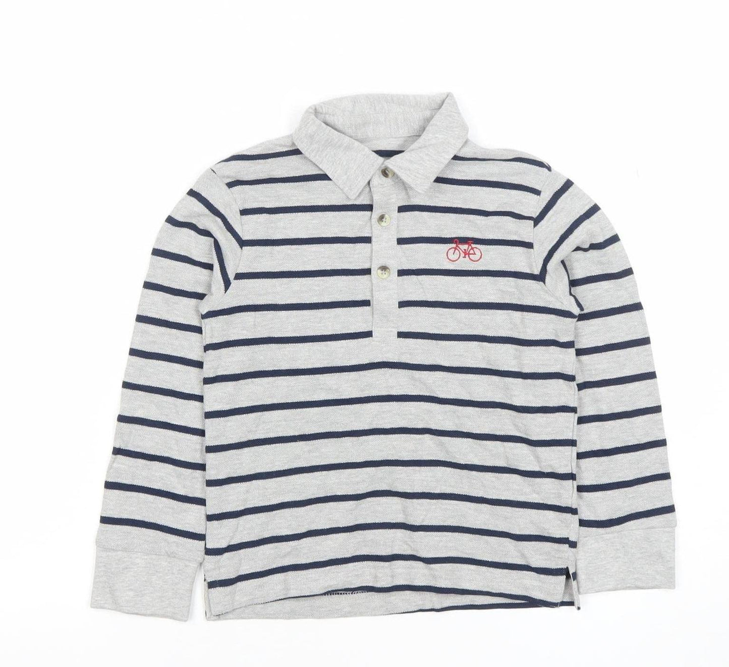 Dunnes Stores Boys Grey Striped Long Sleeve Polo Shirt 4-5 Years