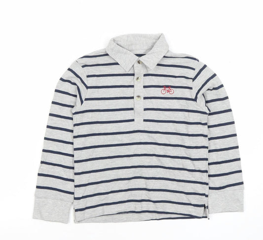 Dunnes Stores Boys Grey Striped Long Sleeve Polo Shirt 4-5 Years
