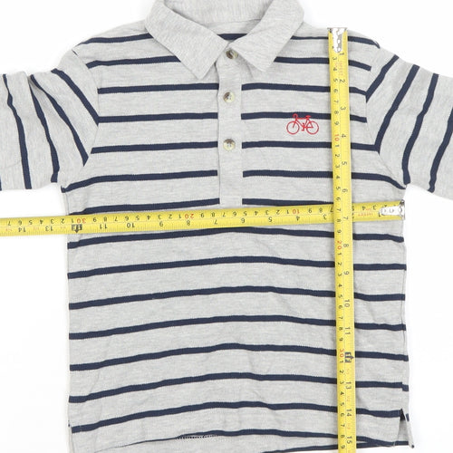 Dunnes Stores Boys Grey Striped Long Sleeve Polo Shirt 4-5 Years