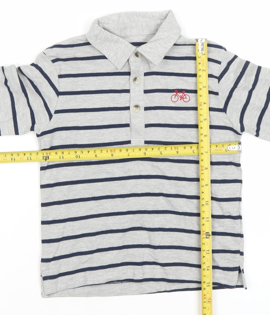 Dunnes Stores Boys Grey Striped Long Sleeve Polo Shirt 4-5 Years