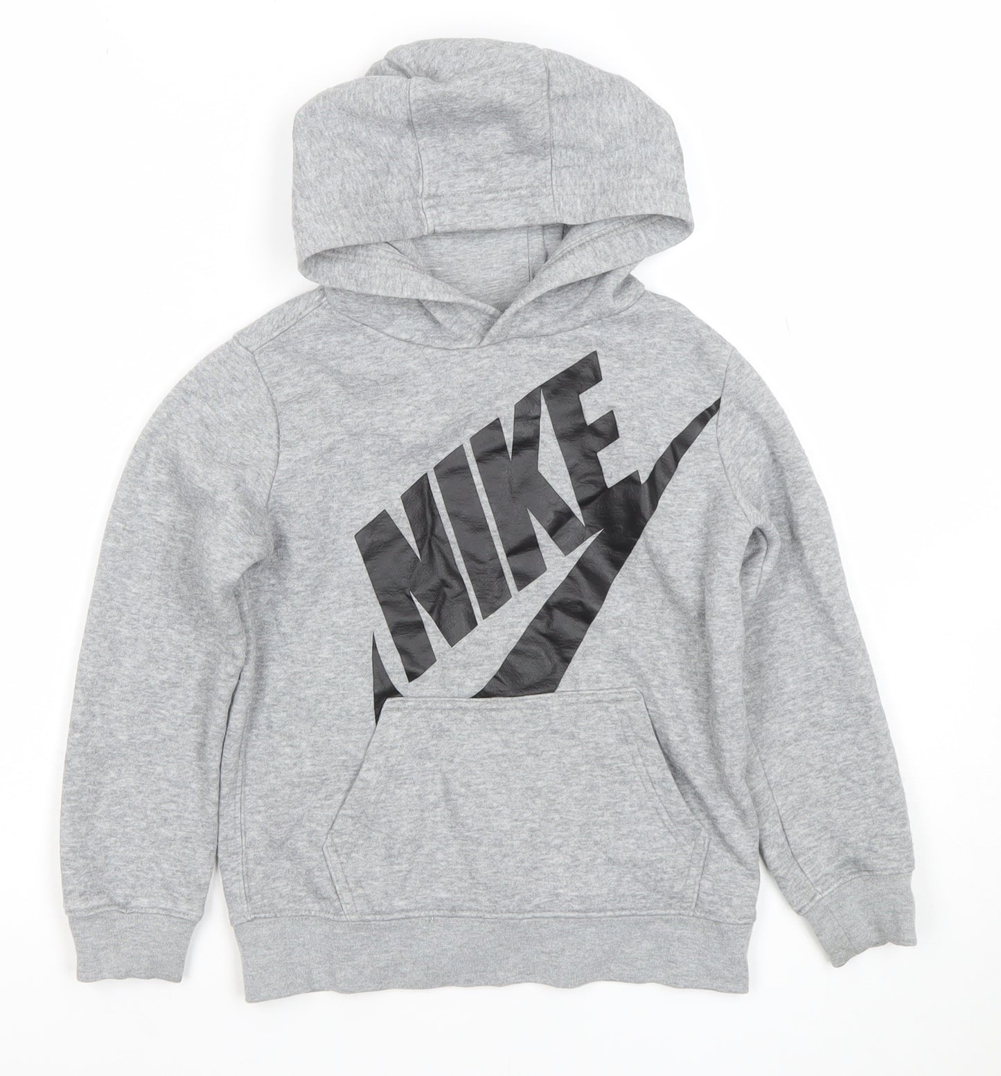 Nike Boys Grey Pullover Hoodie Size M 5-6 Years Cotton Blend Logo Print