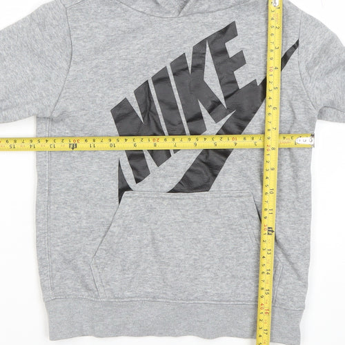 Nike Boys Grey Pullover Hoodie Size M 5-6 Years Cotton Blend Logo Print