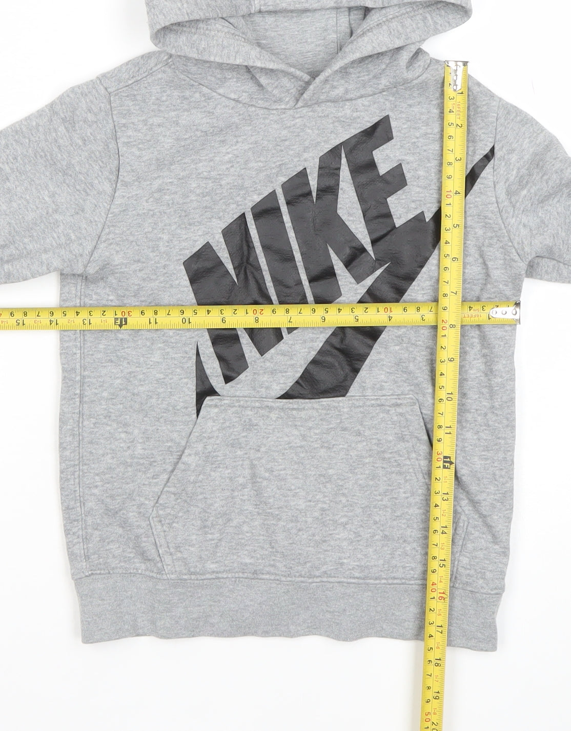 Nike Boys Grey Pullover Hoodie Size M 5-6 Years Cotton Blend Logo Print