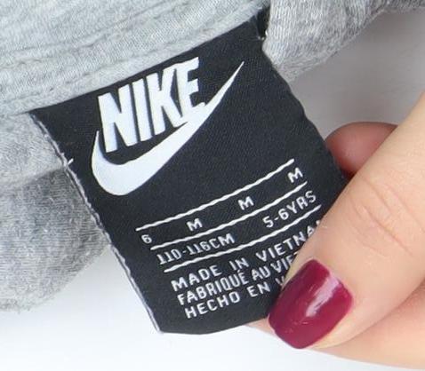 Nike Boys Grey Pullover Hoodie Size M 5-6 Years Cotton Blend Logo Print