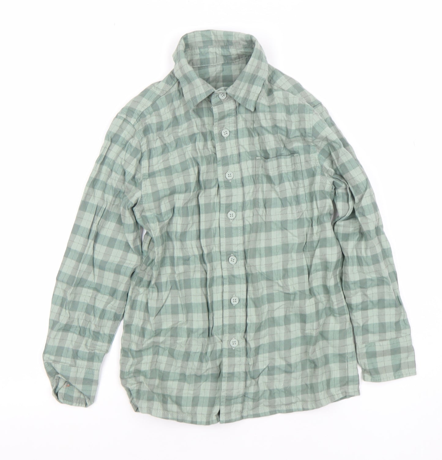 Dunn & Co Boys Green Checked Cotton Long Sleeve Button-Up Shirt 6-7 Years