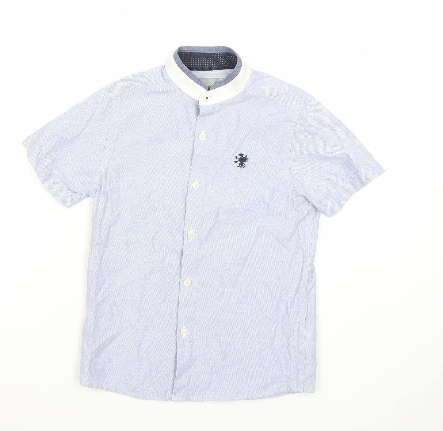Next Boys Blue Short Sleeve Button-Up Shirt 6 Years Cotton Blend