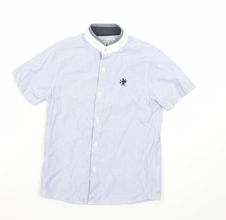Next Boys Blue Short Sleeve Button-Up Shirt 6 Years Cotton Blend