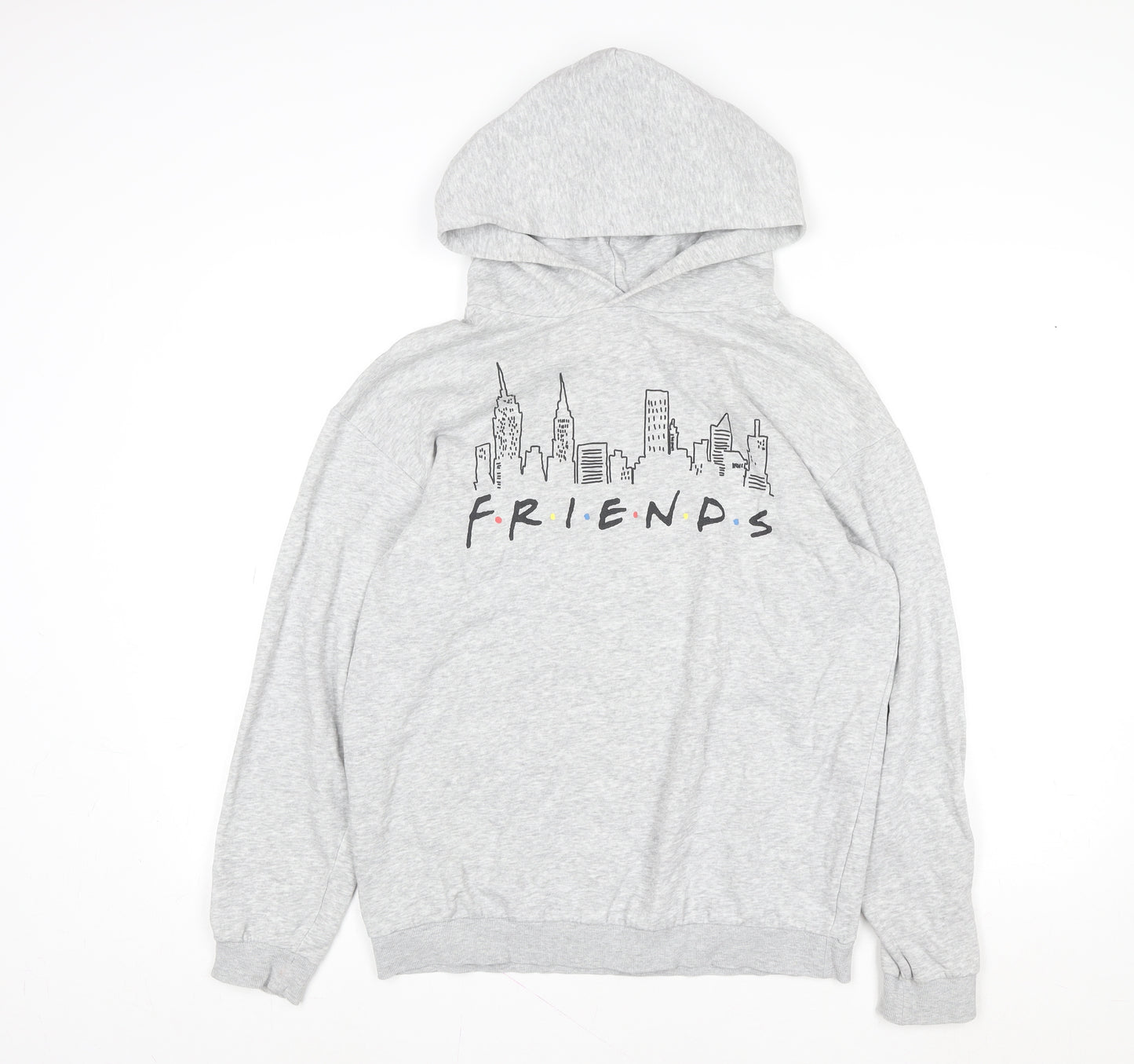 H&M Girls Grey Friends Pullover Hoodie 13-14 Years Regular Fit