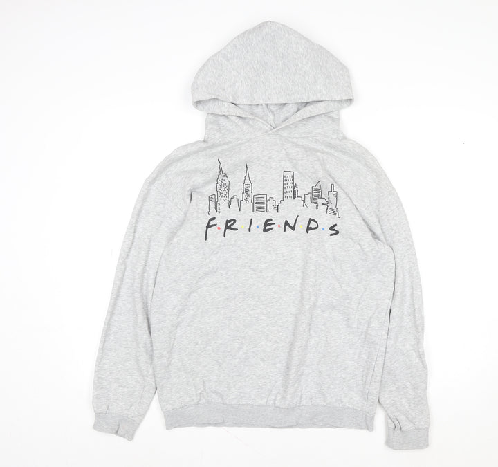 H&M Girls Grey Friends Pullover Hoodie 13-14 Years Regular Fit
